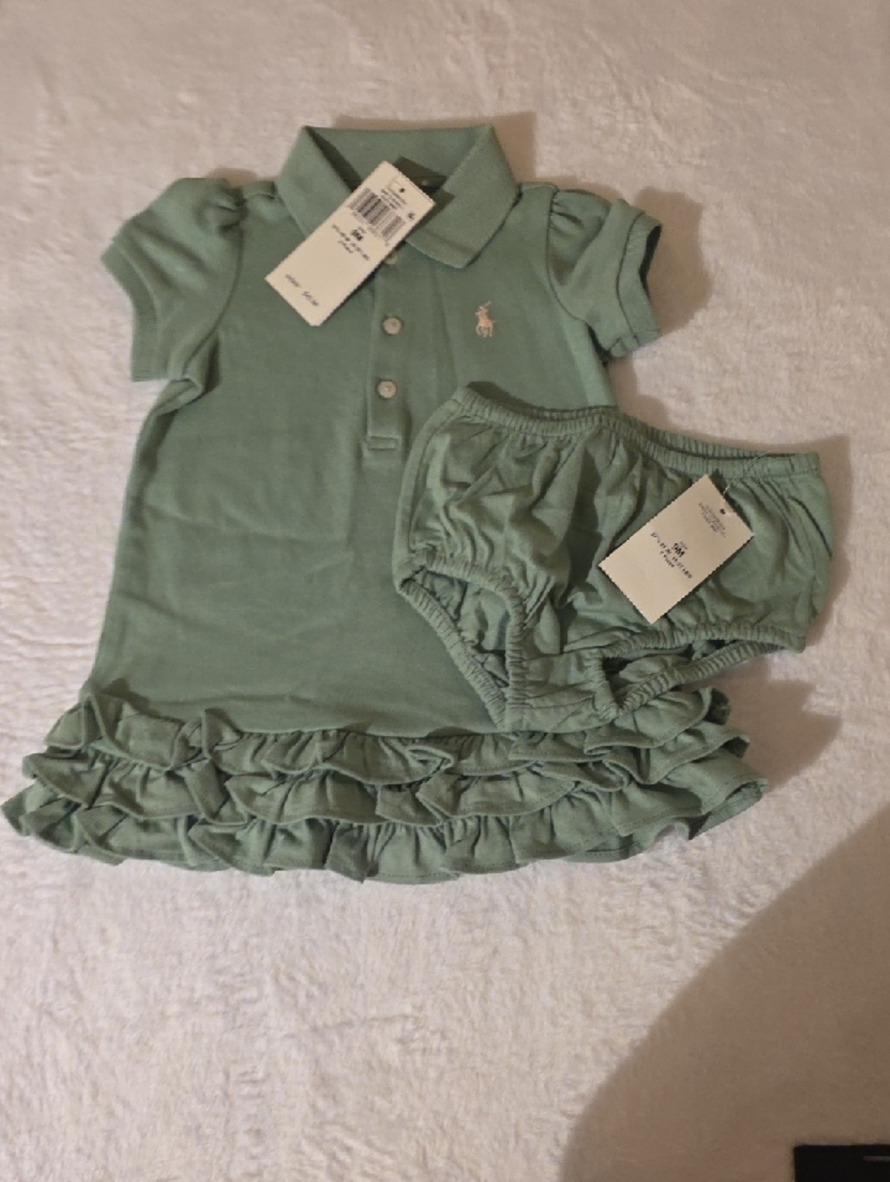 Ralph Lauren Infant Ruffle Hem Polo Dress & Bloomers in Sage